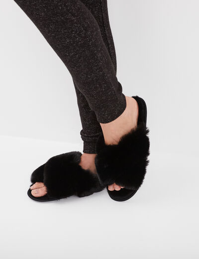 Mules imitation fourrure noir femme