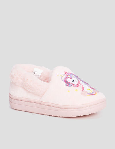 Chaussons fourrés avec print Licorne rose fille