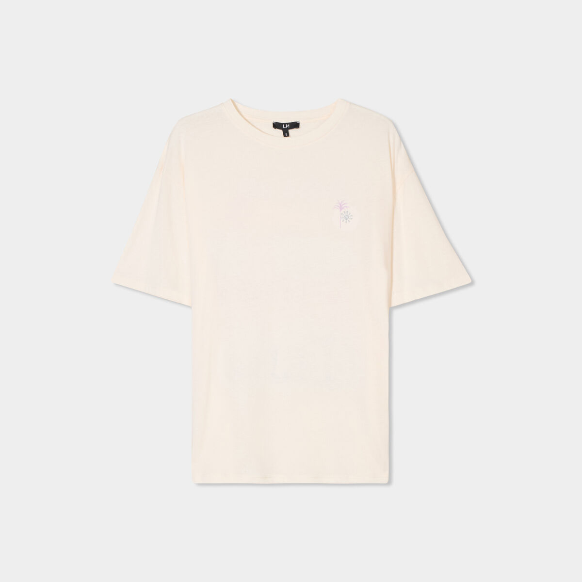 T-shirt col rond manches courtes coton ecru femme