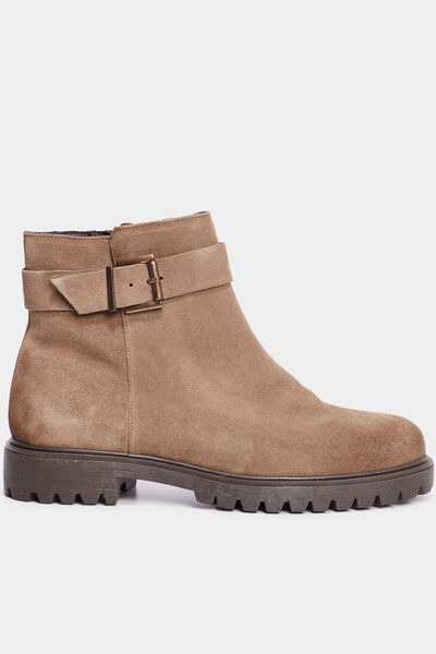 Bottines aspect su&eacute;dine avec boucles taupe femme