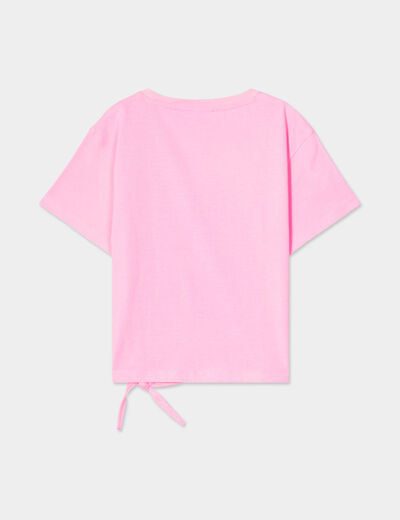 T-shirt noué manches courtes Stitch rose fille