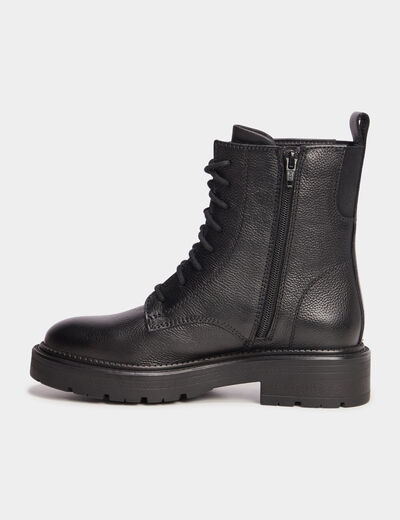 Bottines &agrave; lacets en cuir noir femme