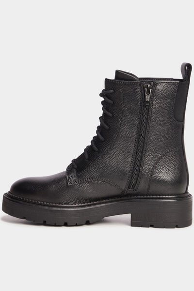 Bottines &agrave; lacets en cuir noir femme
