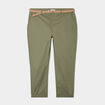 Pantalon chino cigarette ceinturé coton vert kaki femme grande taille