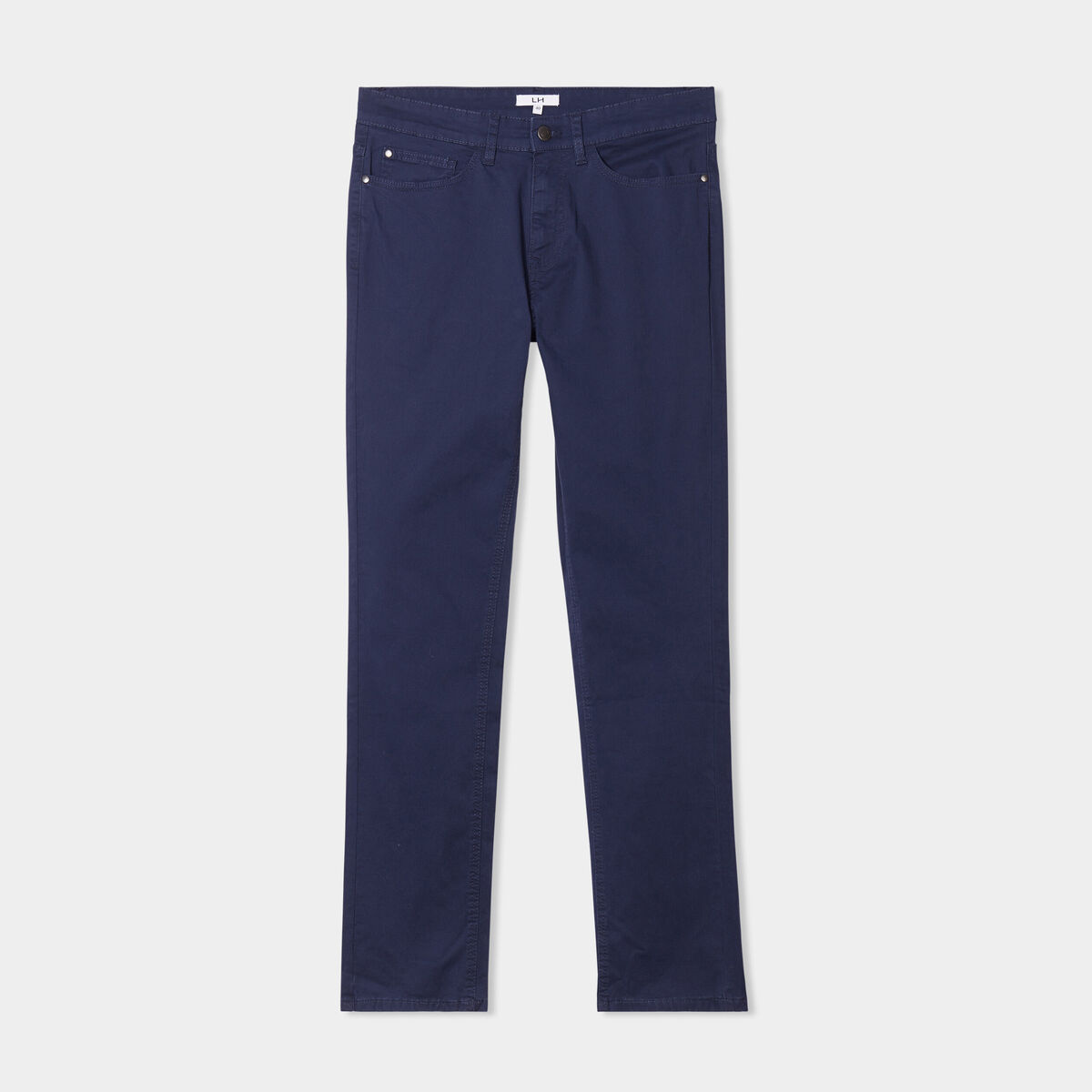 Pantalon droit en coton stretch bleu marine homme