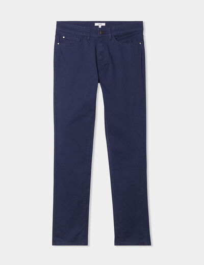 Pantalon droit en coton stretch bleu marine homme