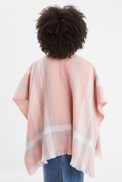 Poncho avec franges rose femme