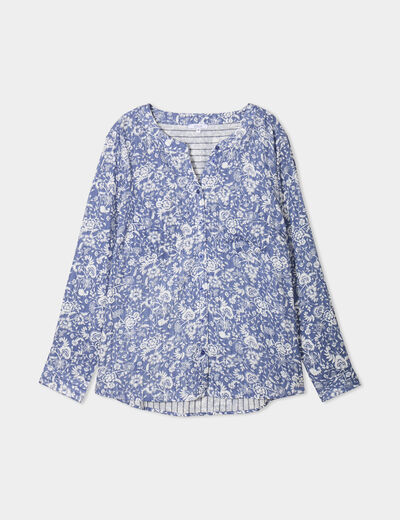 Chemise col mao Modavista bleu gris femme grande taille