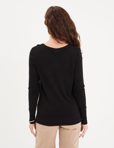Pull col rond boutons aux poignets noir femme