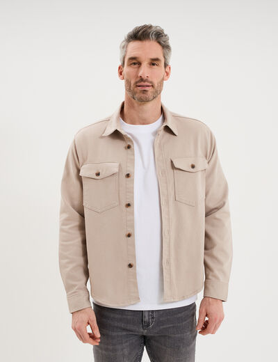 Surchemise droite m&eacute;lange coton stretch gris clair homme