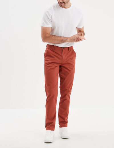 Pantalon chino droit stretch retroussé rouge homme