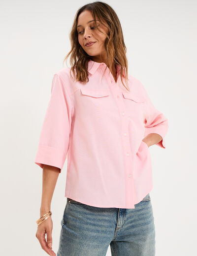 Chemise manches 3/4 poches poitrine rose clair femme