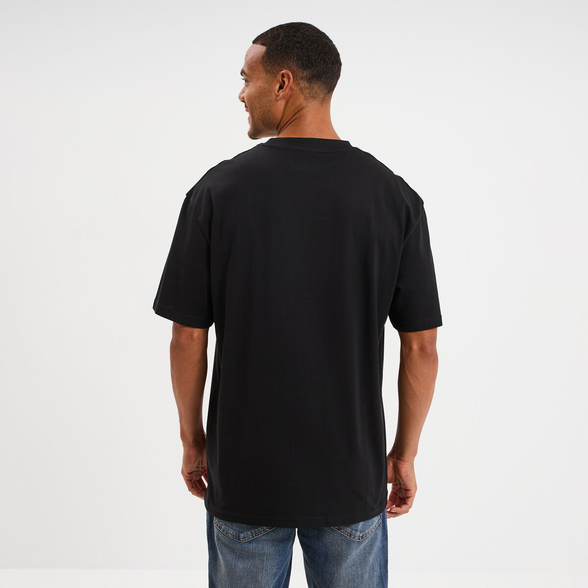 T-shirt col rond coupe relax coton &eacute;pais noir homme