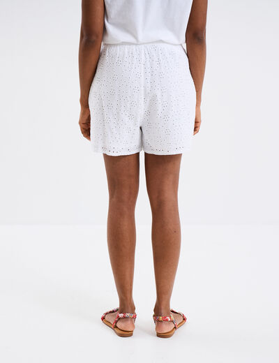 Short broderie anglaise &eacute;lastiqu&eacute; coton blanc femme