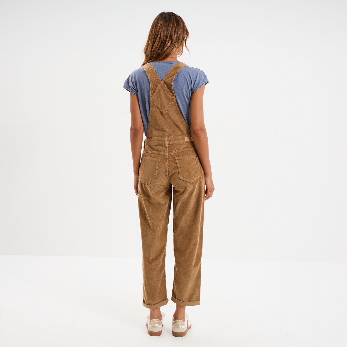 Salopette effet velours c&ocirc;tel&eacute; coton vert kaki femme