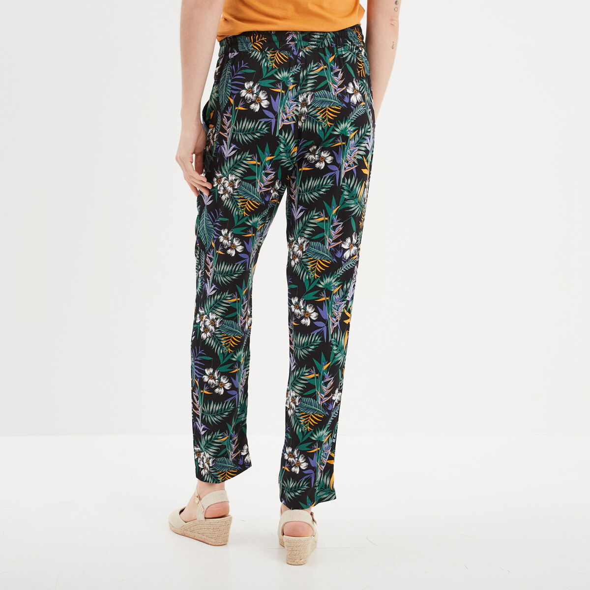 Pantalon fluide ceinture élastiquée noir femme