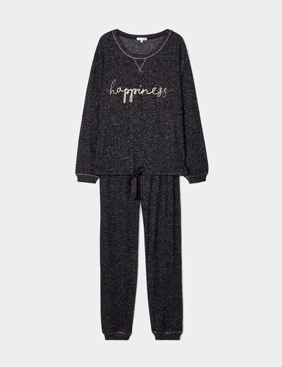 Ensemble pyjama bas resserré 2 pièces noir femme