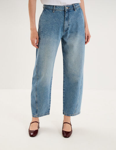 Jean barrel taille haute denim stone femme