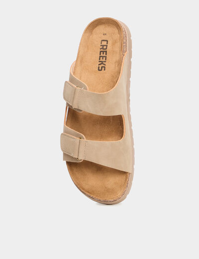 Mules double brides à scratchs sable homme