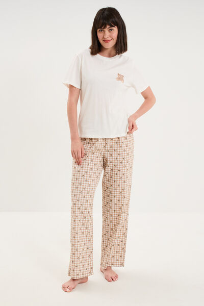Pantalon de pyjama droit coton ecru femme