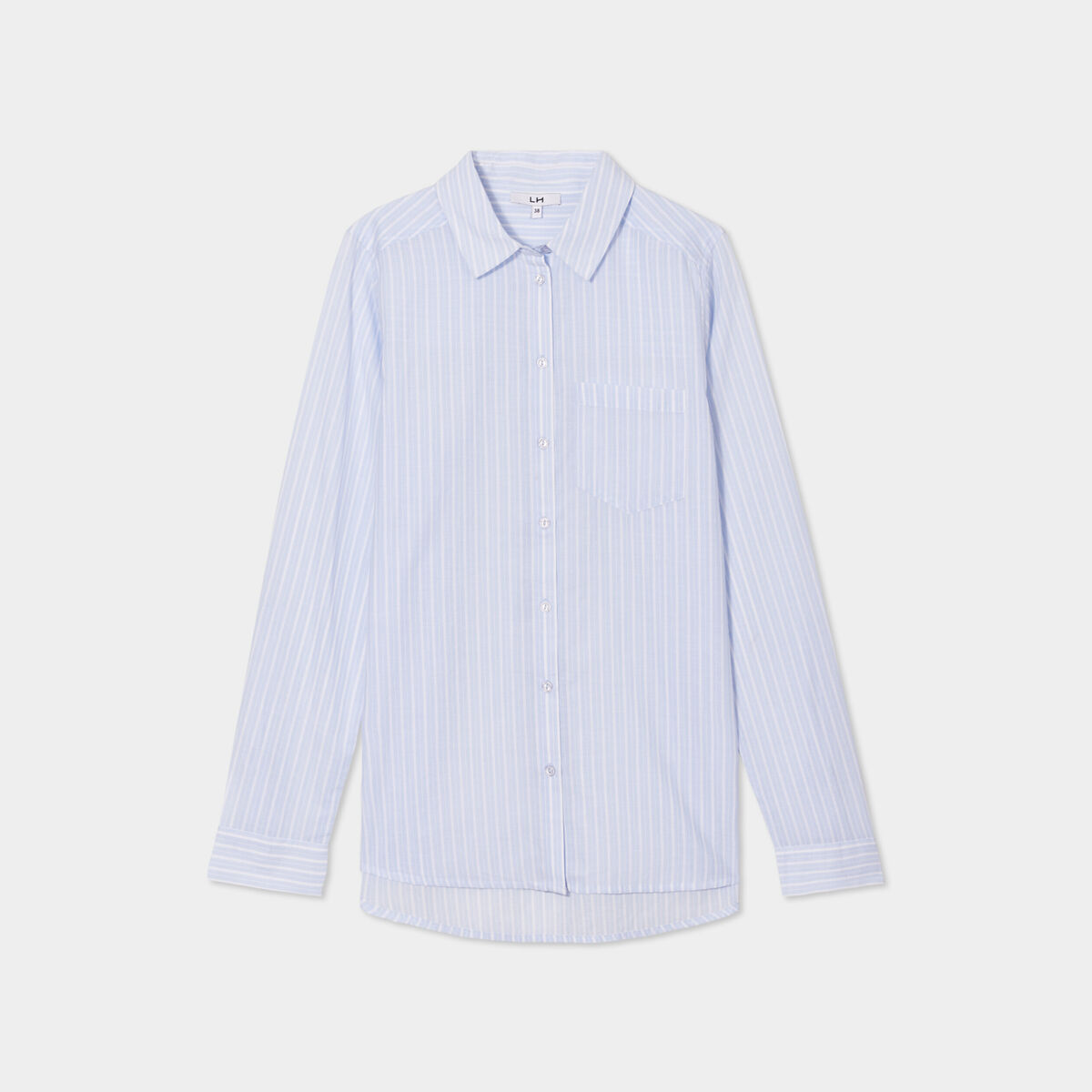 Chemise manches ajustables 1 poche coton bleu ciel femme
