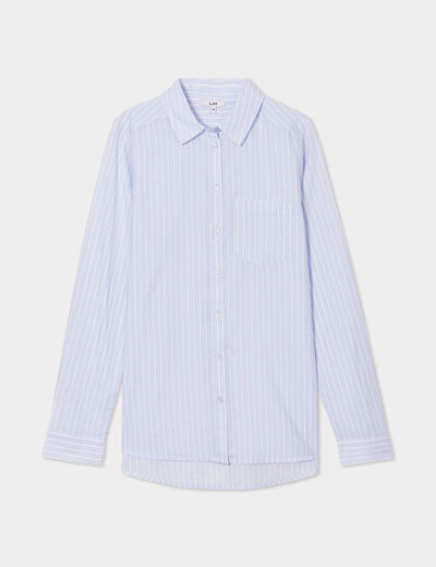 Chemise manches ajustables 1 poche coton bleu ciel femme