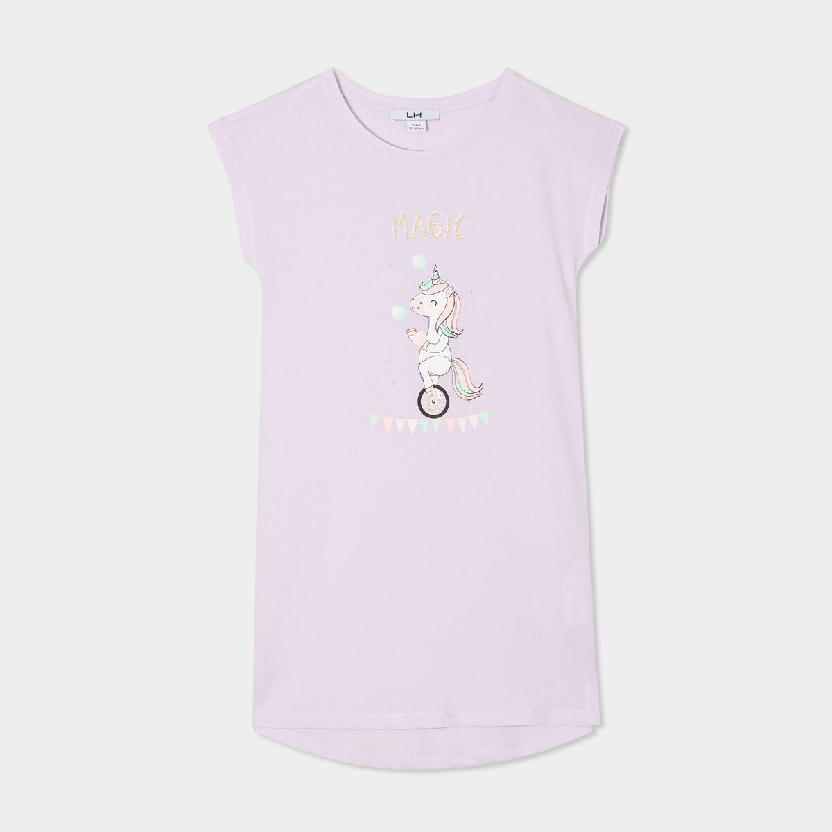 Chemise de nuit manches courtes coton mauve fille