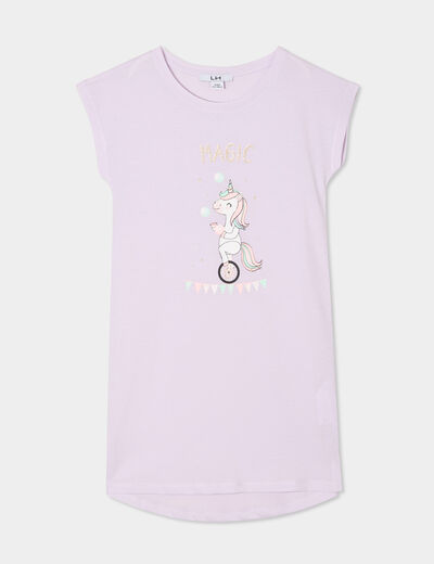 Chemise de nuit manches courtes coton mauve fille