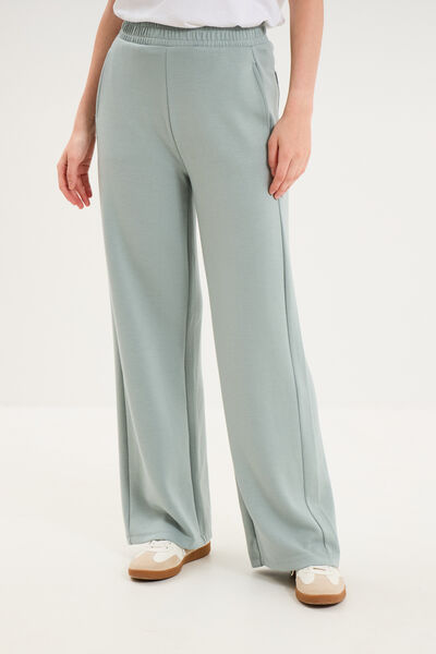 Pantalon de jogging large molletonn&eacute; bleu gris femme