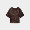 T-shirt &agrave; sequins manches courtes marron fonc&eacute; femme