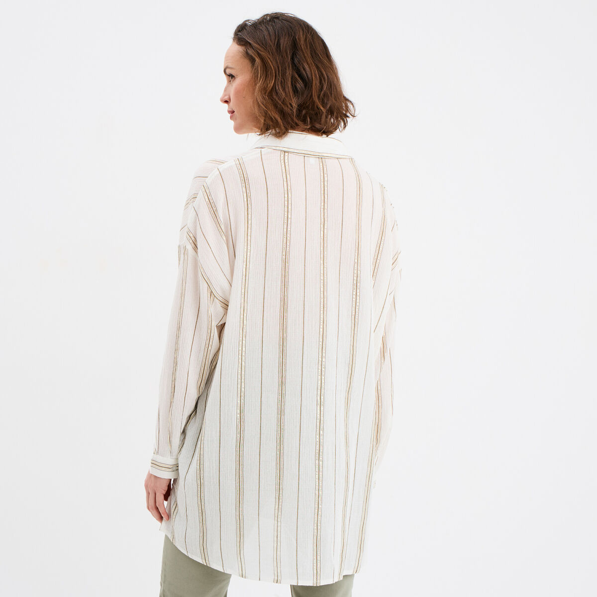 Chemise longue droite coton ecru femme