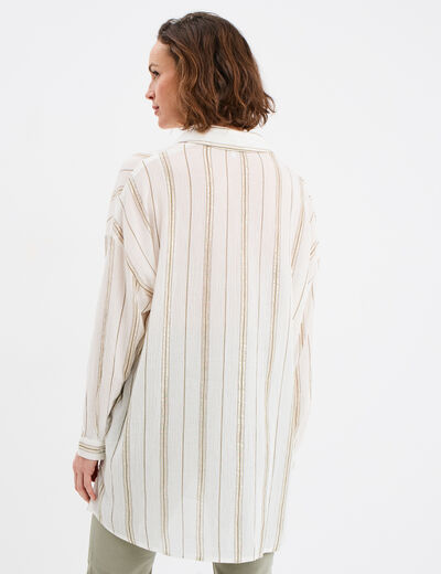Chemise longue droite coton ecru femme
