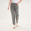 Jeans mom cropped taille haute denim gris clair femme