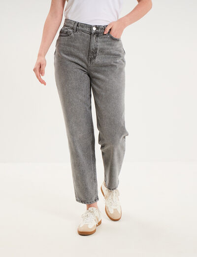 Jeans mom cropped taille haute denim gris clair femme