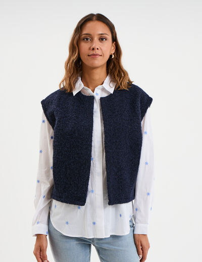 Veste sans manches bleu fonc&eacute; femme