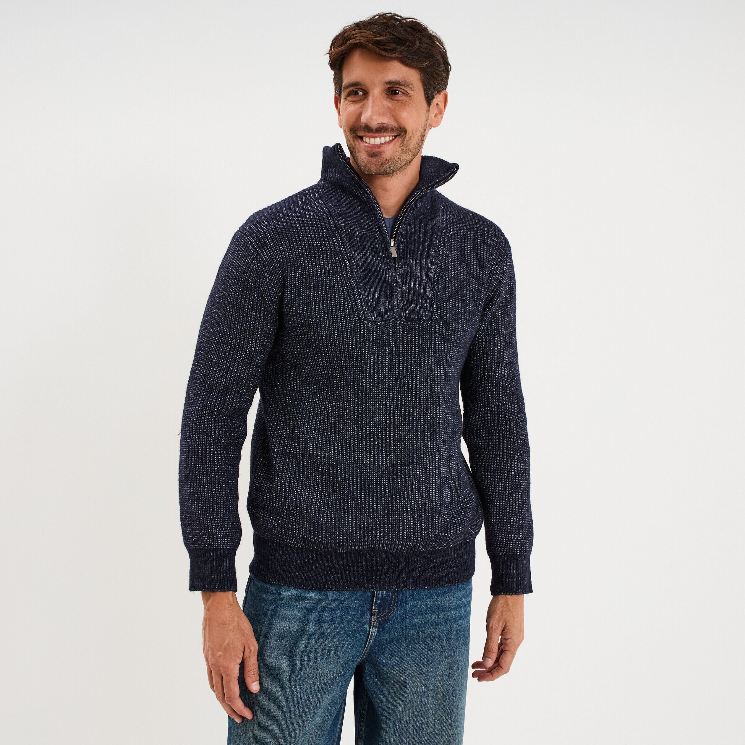 Pull avec col camionneur côtelé bleu foncé homme LH