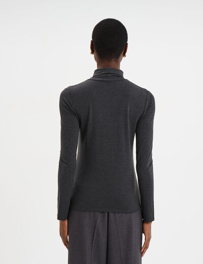 T-shirt manches longues col roul&eacute; gris fonc&eacute; femme