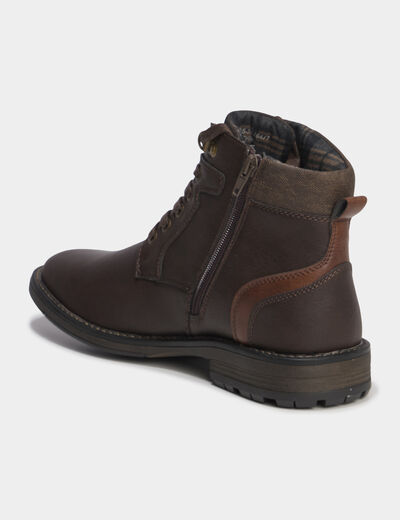 Bottines montantes zipp&eacute;es &agrave; lacets marron homme