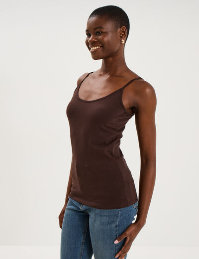 D&eacute;bardeur coton bretelles r&eacute;glables marron fonc&eacute; femme