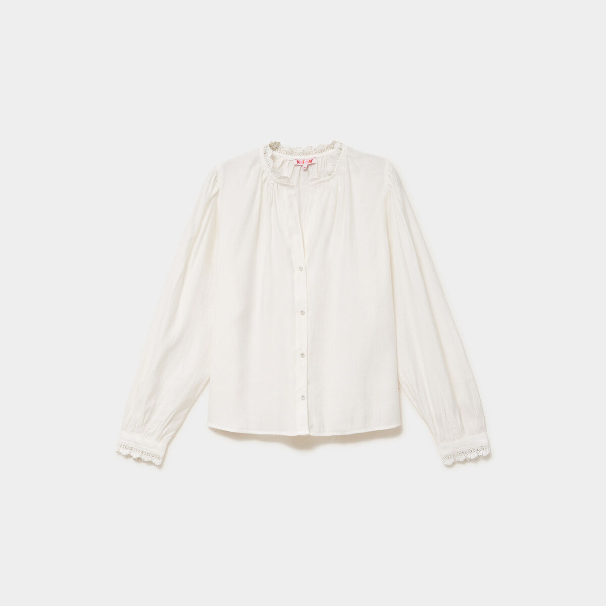 Blouse col montant dentelle blanc femme