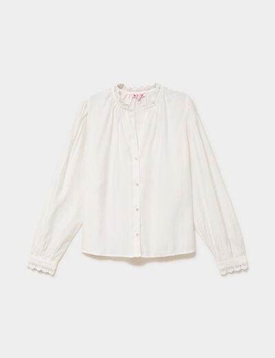 Blouse col montant dentelle blanc femme
