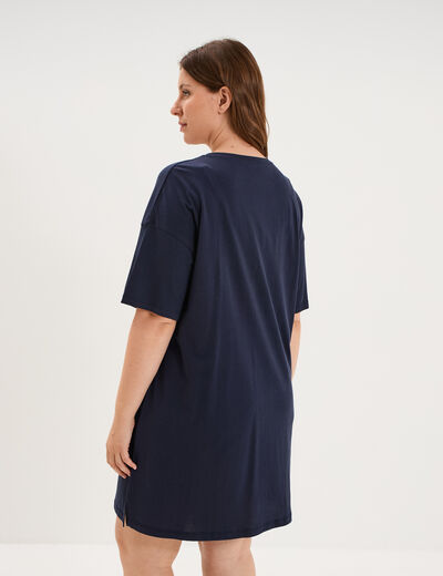 Chemise de nuit courte coton bleu marine femme grande taille