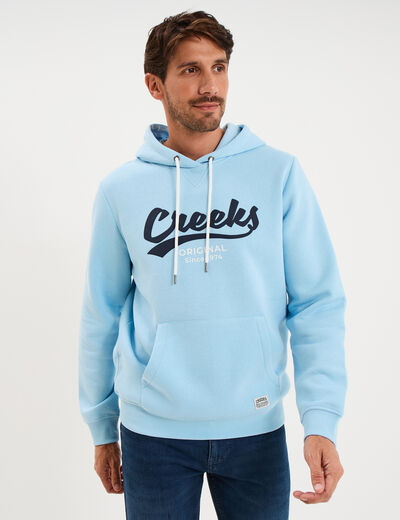Sweat hoodie 1 poche manches longues bleu clair homme