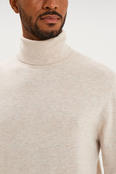 Pull col roul&eacute; manches longues beige homme