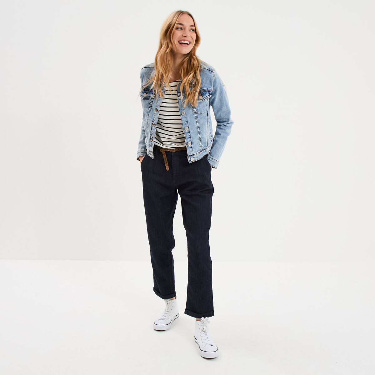 Veste en jean ajust&eacute;e boutonn&eacute;e denim double stone femme