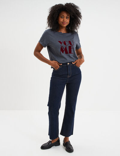T-shirt manches courtes coton bleu gris femme