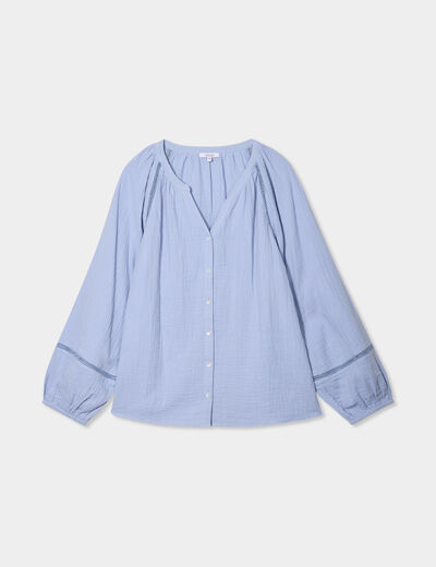 Blouse manches longues coton bleu clair femme grande taille