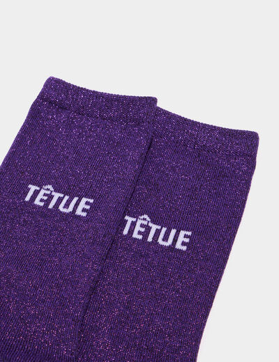 Chaussettes &agrave; fils m&eacute;tallis&eacute;s mi-hautes violet fonc&eacute; femme