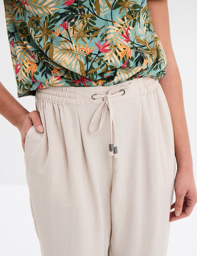 Pantalon fluide coupe cigarette gris clair femme