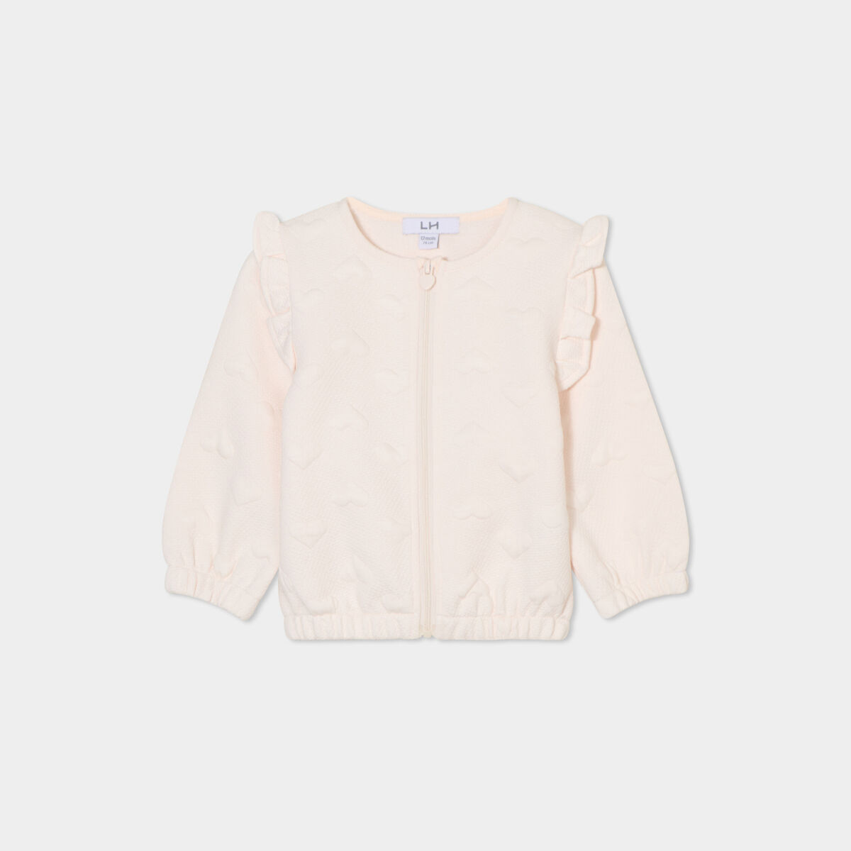 Gilet zipp&eacute; matelass&eacute; coeur &agrave; volants creme b&eacute;b&eacute; fille